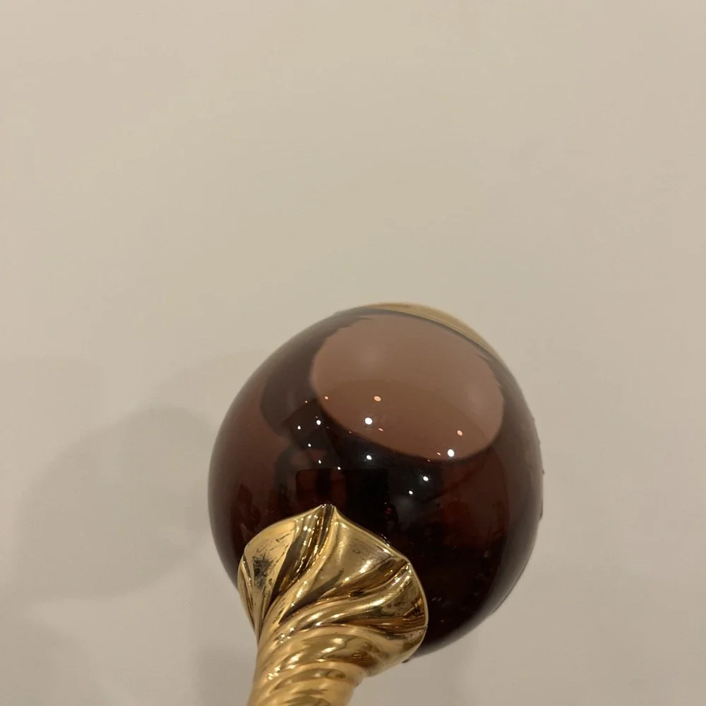 Vtg Tre Fuochi Italian Venetian Murano Glass Amber 24K Gold Floral Decanter Set